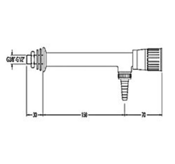 11012_2 Кран лабораторный д/воды угловой д/установки в стену/стеллаж (угол 90 градусов), длина выпуска 150мм