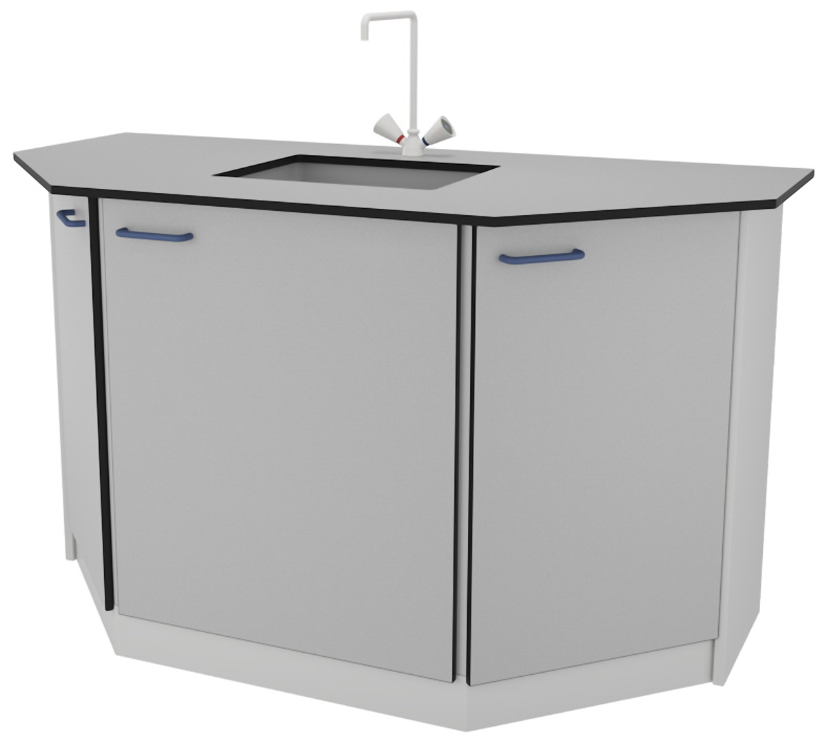 Торцевой стол-мойка на металлической опорной тумбе ЛАБ-PRO МОТ 150.75.90 TV